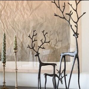 Pottery Barn Bronze Sculpted Reindeer Set of 3 - NEW